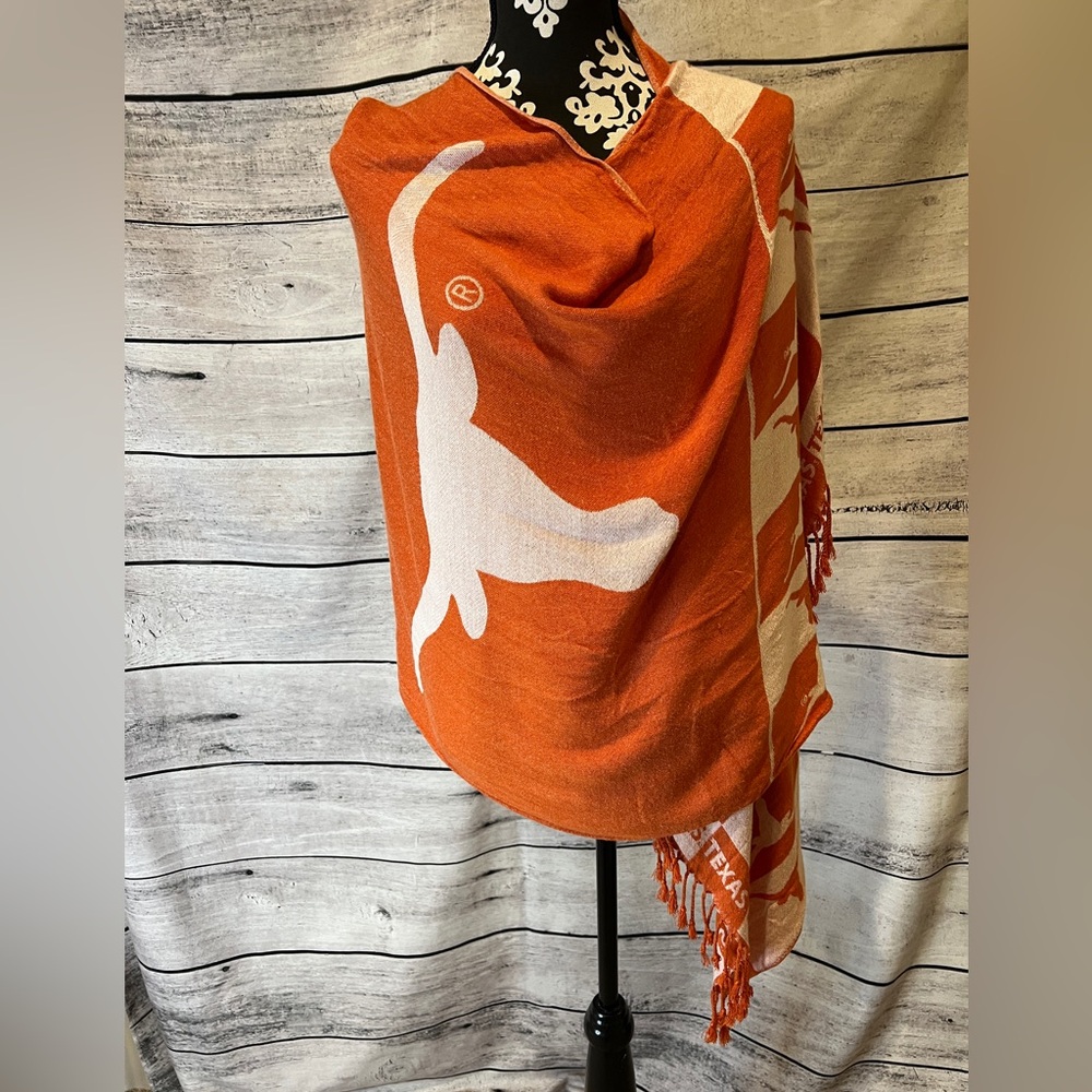 Sandol UT University of Texas Longhorns Orange Large Shawl Wrap Scarf Tassels - Picture 2 of 10